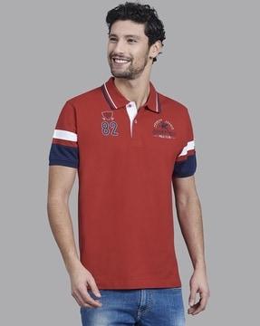 regular fit logo embroidered high-low polo t-shirt