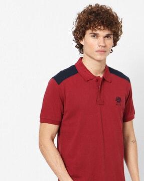 regular fit logo embroidered polo t-shirt with contrast panels
