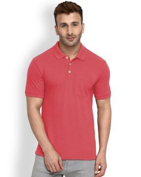 regular fit logo embroidered polo t-shirt with patch pocket