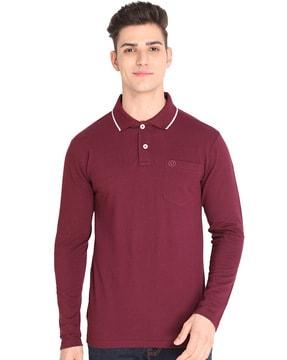 regular fit logo embroidered polo t-shirt with patch pocket