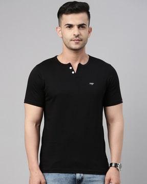 regular fit logo print henley t-shirt with short sleeves