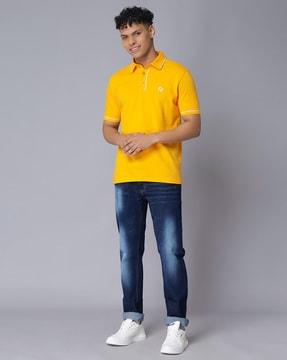 regular fit logo print polo t-shirt with contrast taping