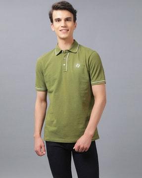 regular fit logo print polo t-shirt with contrast taping