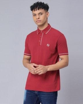 regular fit logo print polo t-shirt with contrast taping