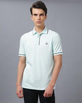 regular fit logo print polo t-shirt with contrast taping