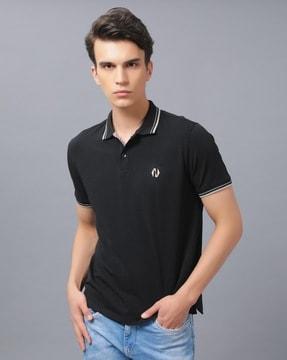 regular fit logo print polo t-shirt with contrast taping