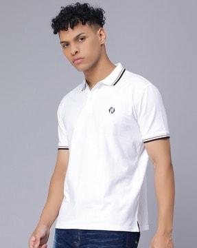 regular fit logo print polo t-shirt with contrast taping