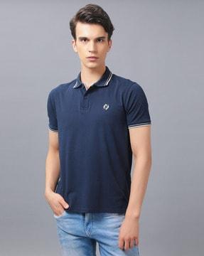 regular fit logo print polo t-shirt with contrast taping