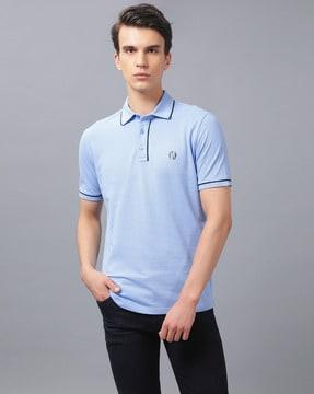 regular fit logo print polo t-shirt with contrast taping