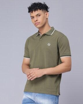 regular fit logo print polo t-shirt with contrast taping