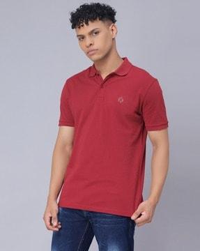 regular fit logo print polo t-shirt with short sleeves