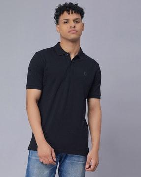 regular fit logo print polo t-shirt with short sleeves