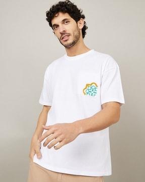 regular fit men chenille pocket embroidery oversize t-shirt