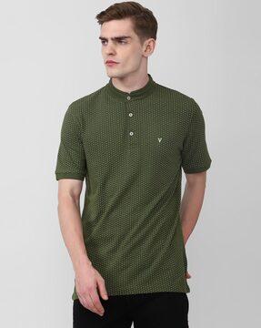 regular fit micro print cotton henley t-shirt