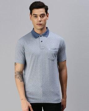 regular fit micro print polo t-shirt with patch pocket