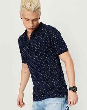 regular fit micro print polo t-shirt with short sleeves