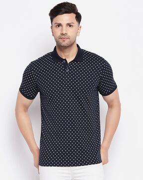 regular fit micro print polo t-shirt with short sleeves