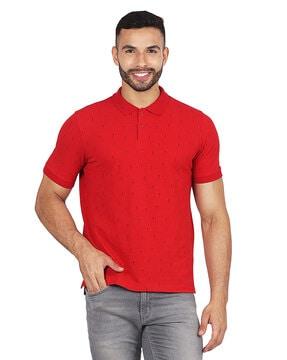 regular fit micro print polo t-shirt