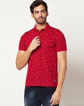 regular fit micro print polo t-shirt