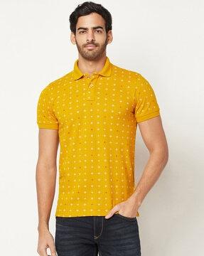 regular fit micro print polo t-shirt