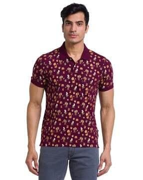 regular fit micro print polo t-shirt