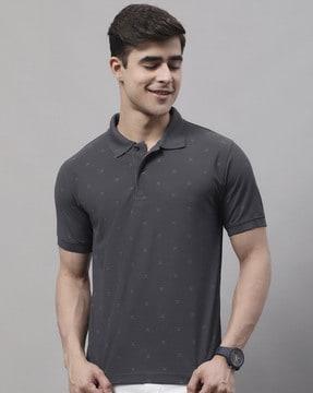 regular fit micro print polo t-shirt