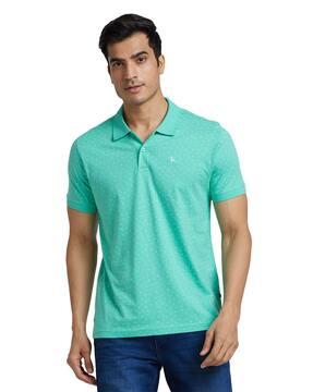 regular fit micro print polo t-shirt