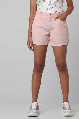 regular fit mid length twill women's casual shorts - coral