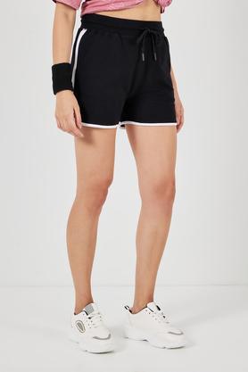 regular fit mid thigh cotton women's active wear shorts - black