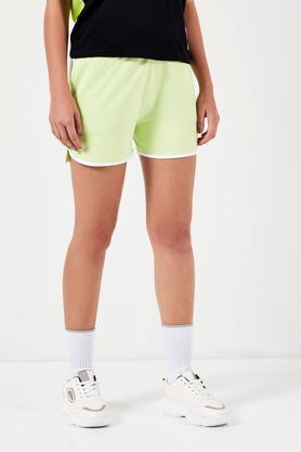 regular fit mid thigh cotton women's active wear shorts - lime green