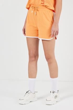 regular fit mid thigh cotton women's active wear shorts - orange