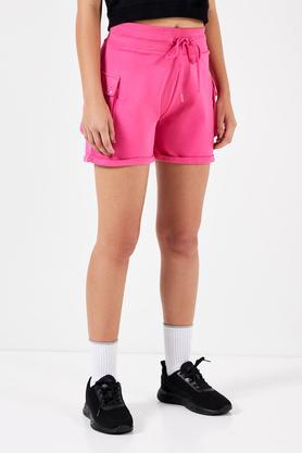 regular fit mid thigh cotton women's active wear shorts - pink