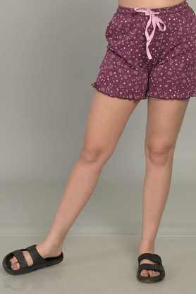 regular fit mid thigh cotton women's casual wear shorts - purple