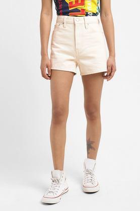 regular fit mid thigh cotton women's casual wear shorts - white