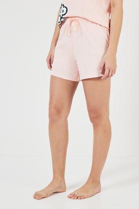 regular fit mid thigh cotton women's night wear shorts - peach