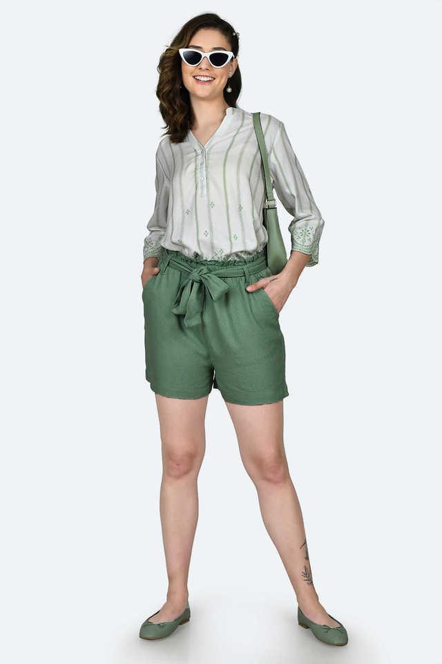 regular fit mid thigh linen blend womens casual wear shorts