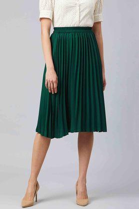 regular fit midi length polyester women's casual skirt - green