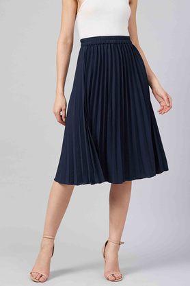 regular fit midi length polyester womens casual skirt - navy