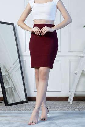 regular fit mini polyester women's casual wear skirt - burgundy