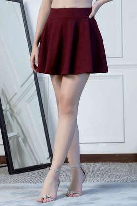 regular fit mini polyester women's casual wear skirt - burgundy