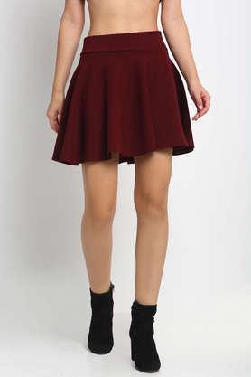 regular fit mini polyester women's casual wear skirt - burgundy