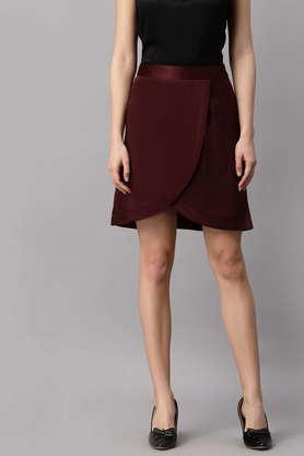 regular fit mini satin women's casual wear skirt - burgundy