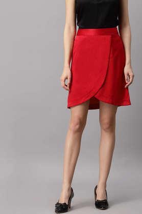 regular fit mini satin women's casual wear skirt - red