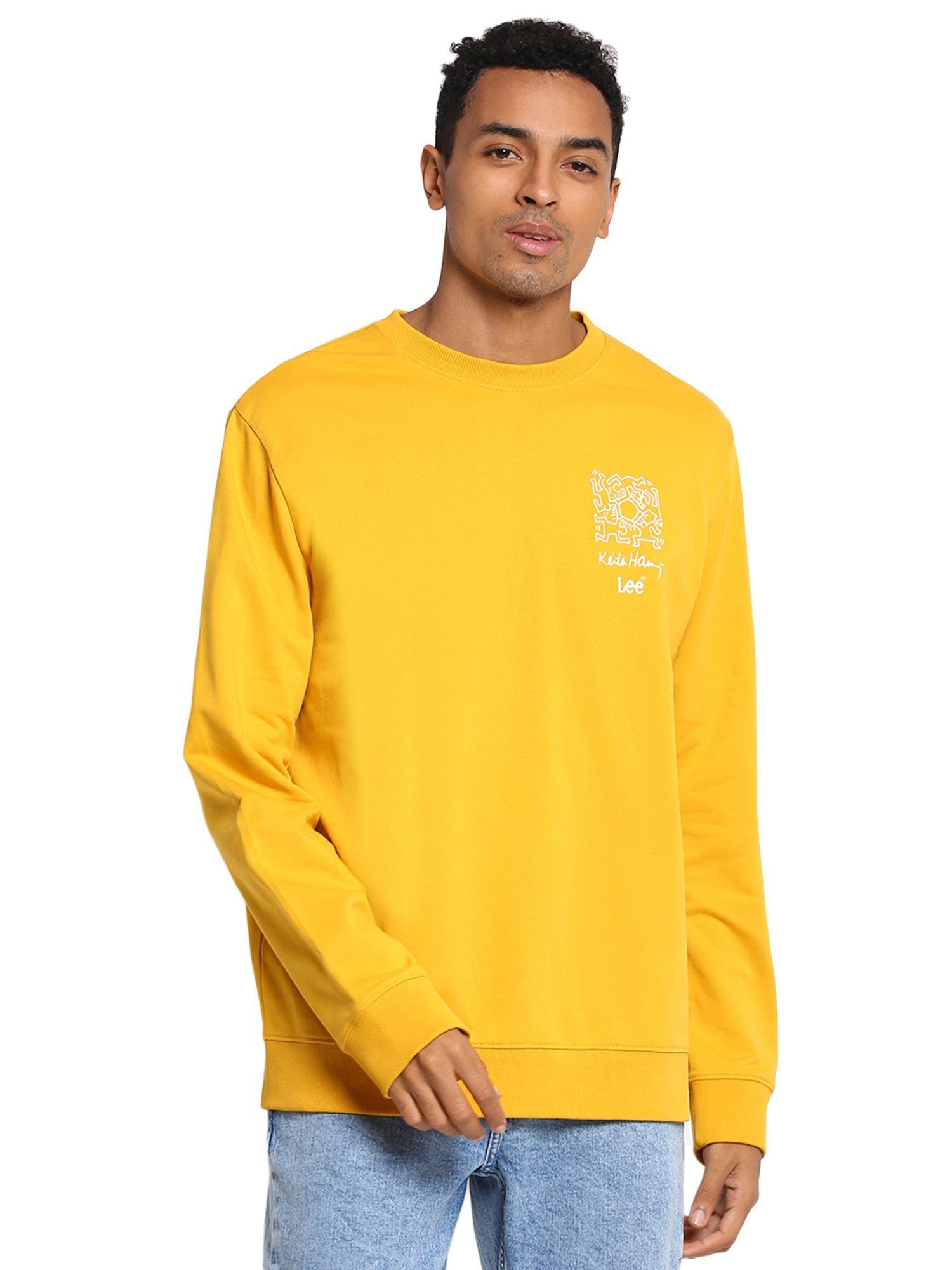 regular fit mustard solid sweatshirt