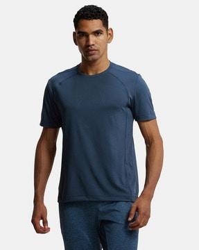 regular fit mv15 microfiber fabric breathable mesh round-neck half sleeve t-shirt with stay fresh treatment