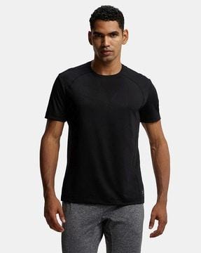 regular fit mv15 microfiber fabric breathable mesh round-neck half sleeve t-shirt with stay fresh treatment