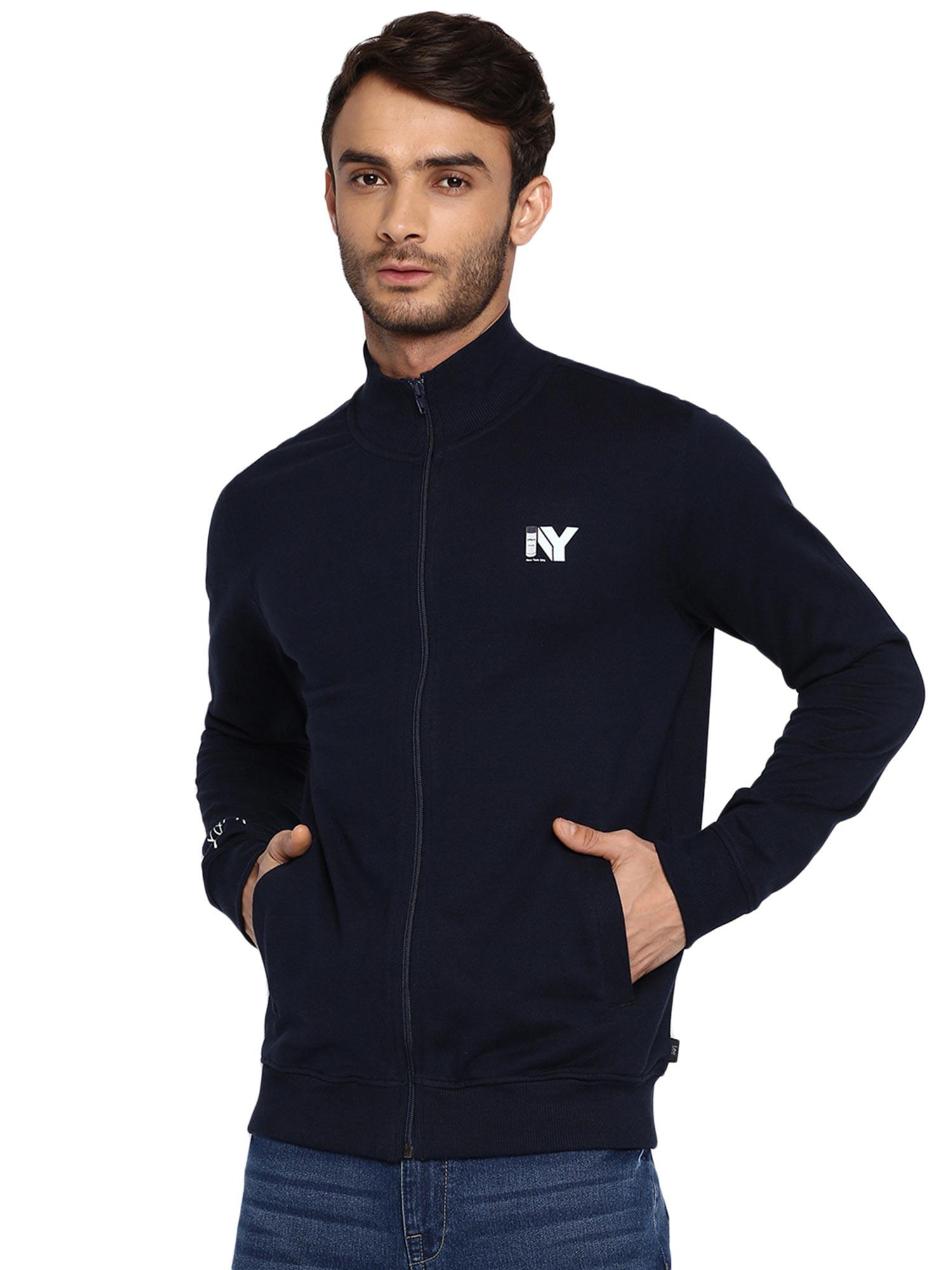 regular fit navy blue solid sweatshirt