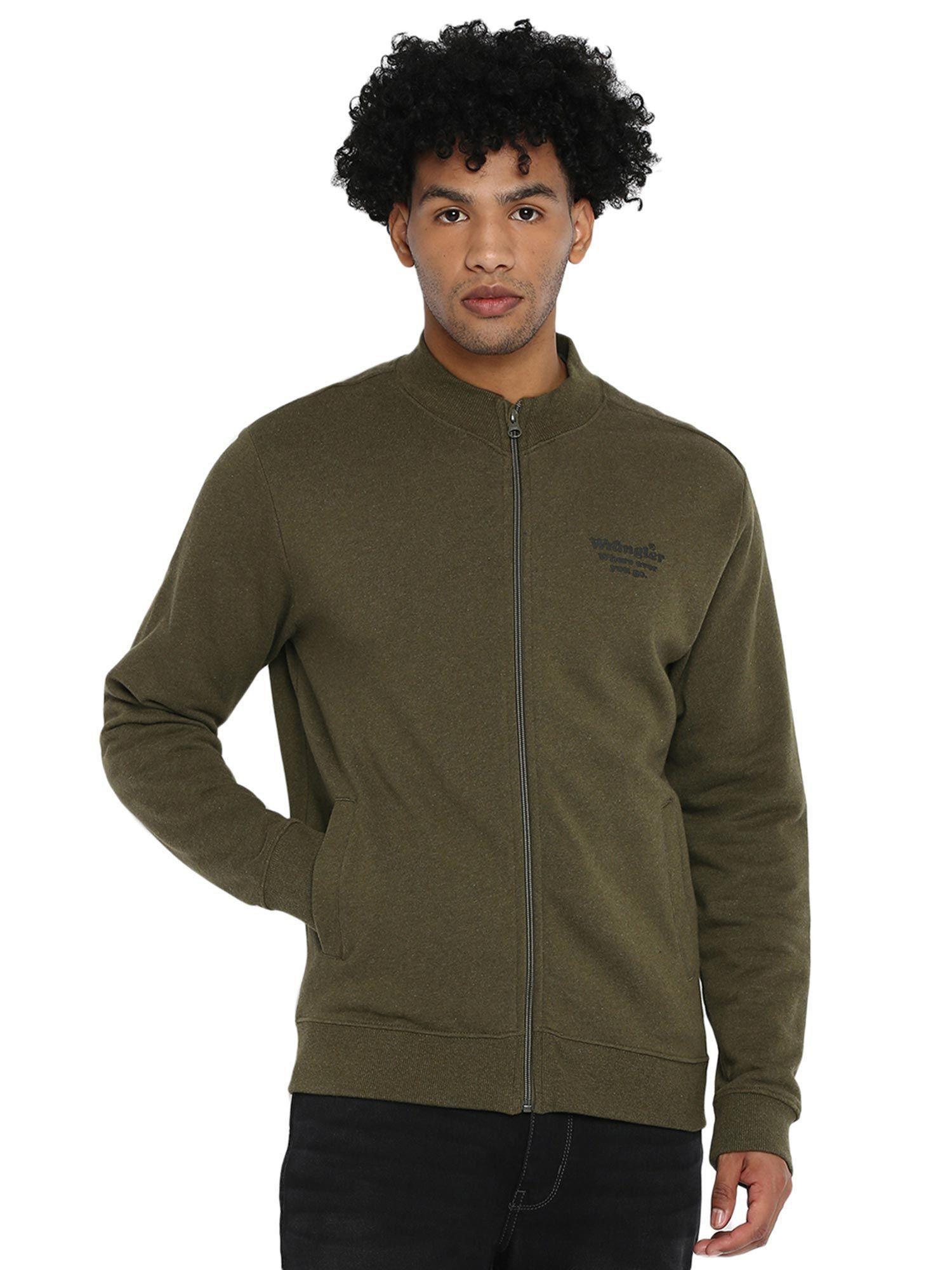 regular fit olive melange sweatshirt