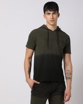 regular fit ombre-dyed hooded t-shirt