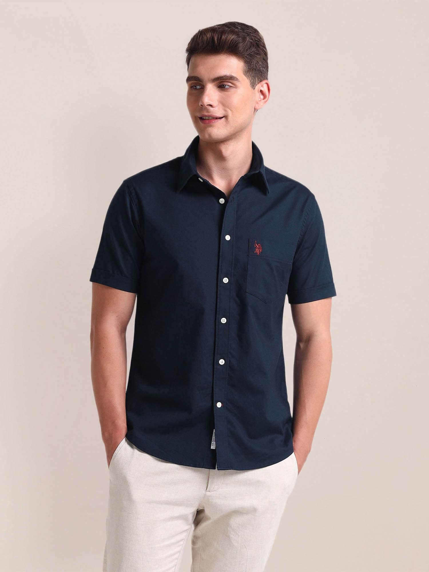 regular fit oxford casual shirt navy blue